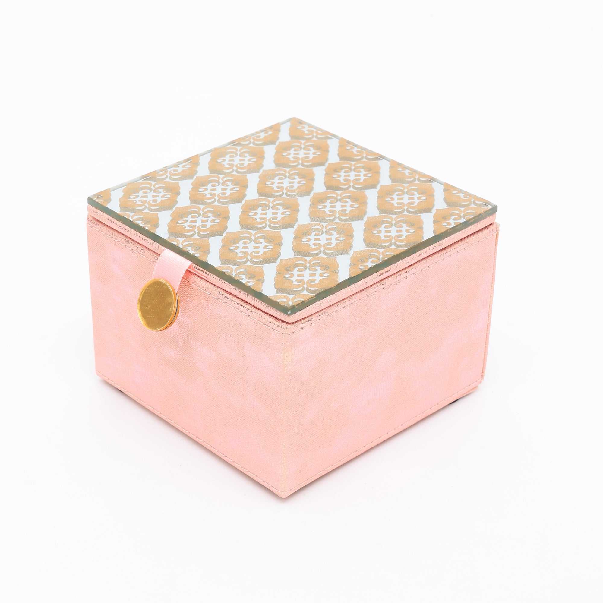 Trendy Pink Box with Gold Accents and Bold Patterns for Storage