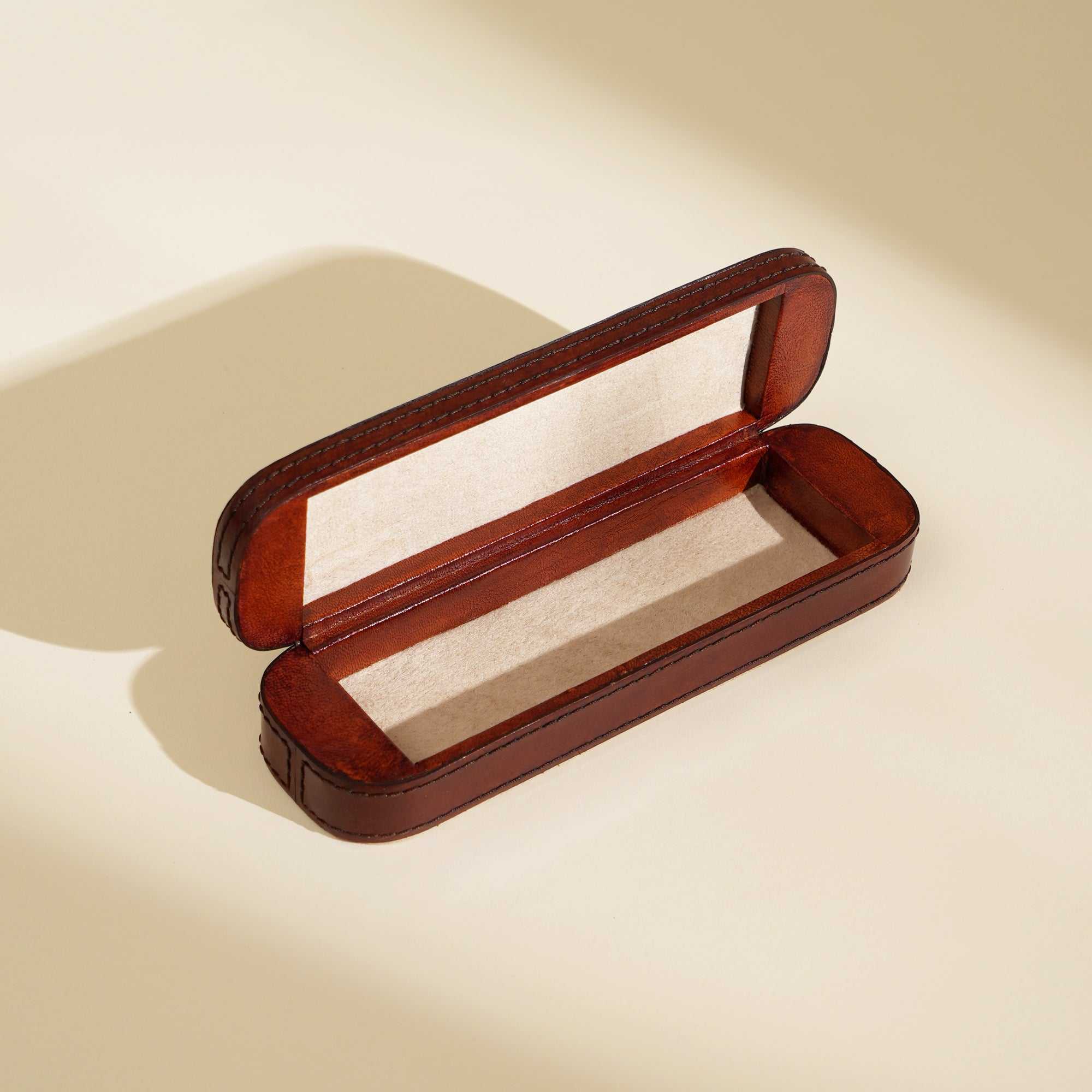Tan Leather Pencil Box Elegant and Practical Desk Organizer
