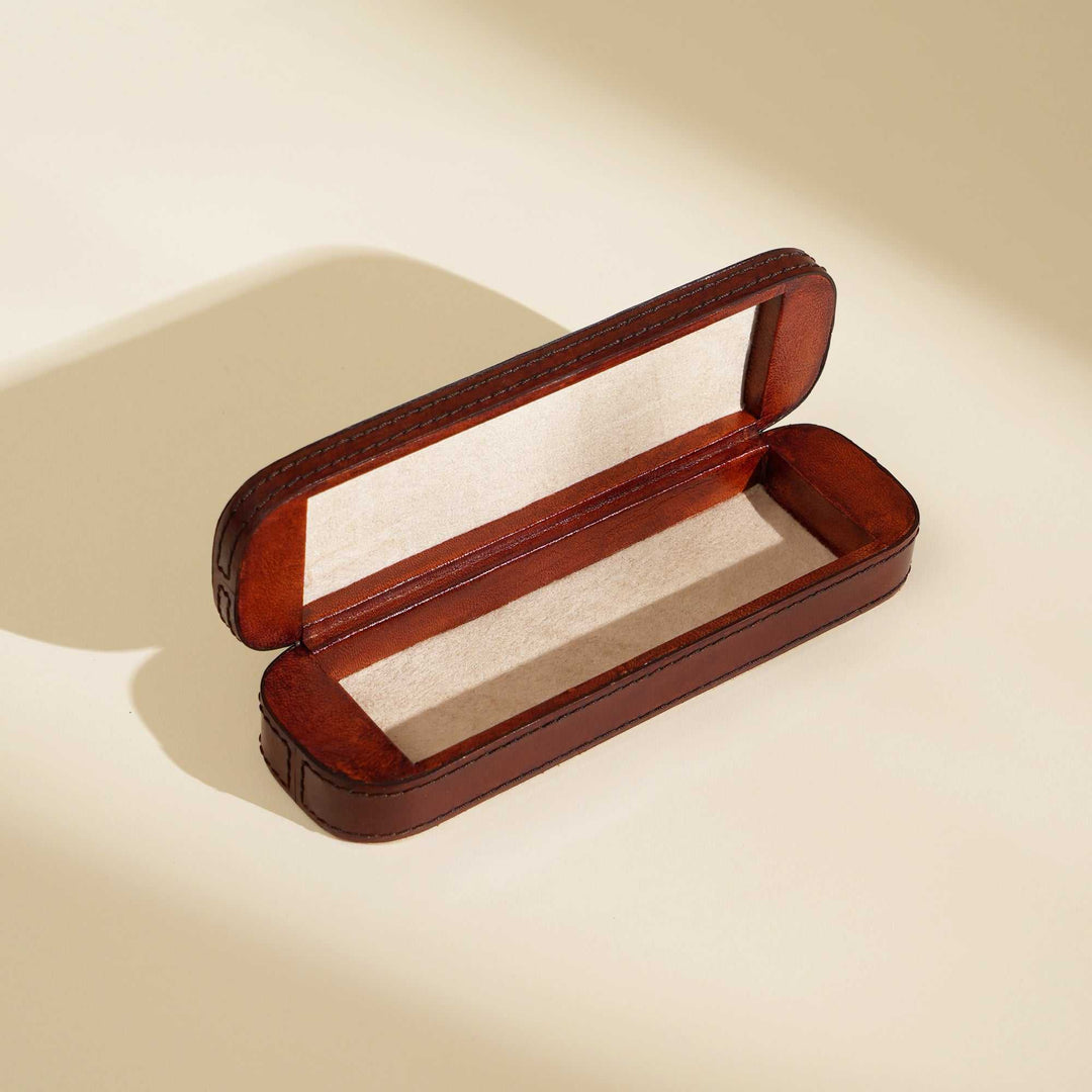 Tan Leather Pencil Box Elegant and Practical Desk Organizer