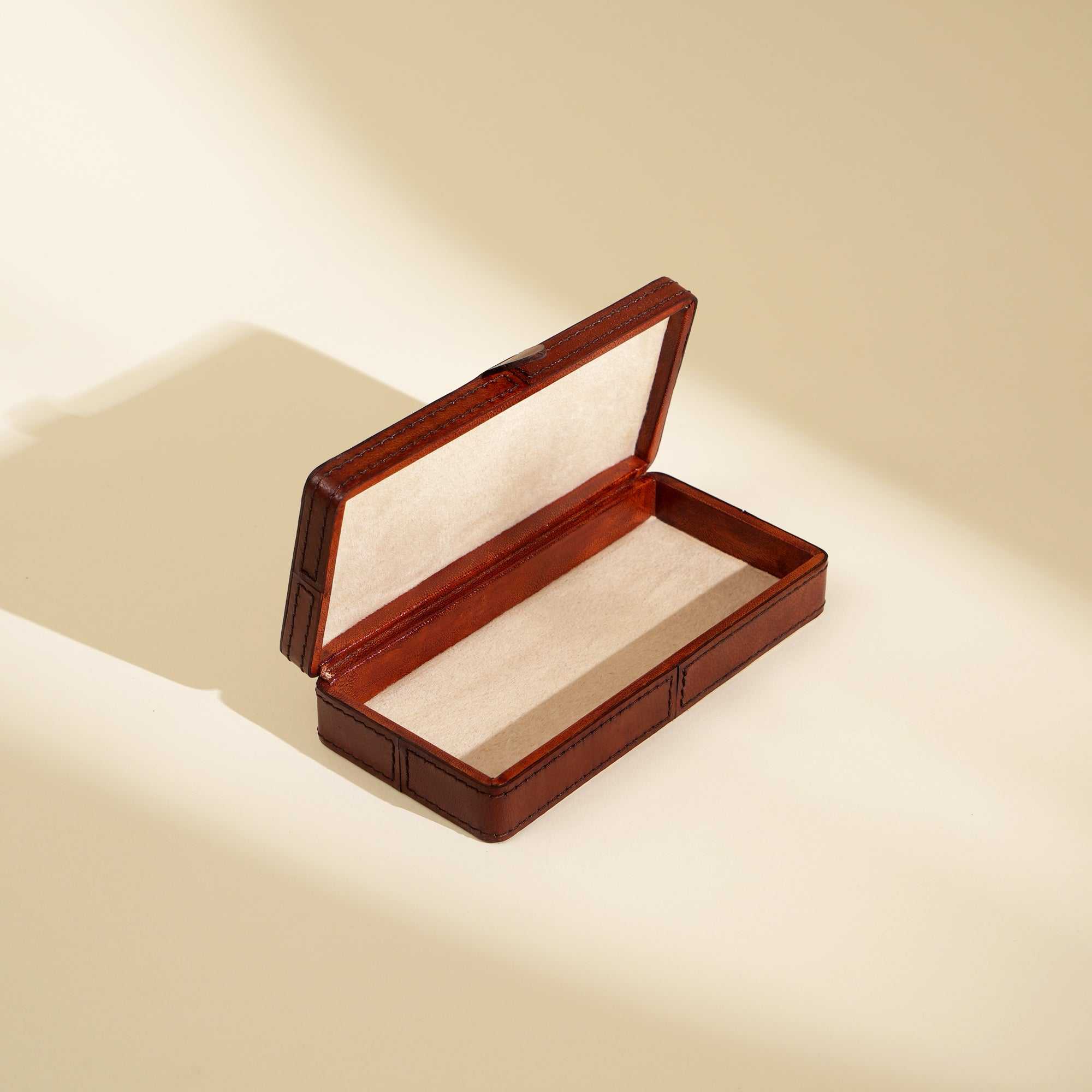 Tan Leather Pencil Box Elegant and Durable Organizer for Desk