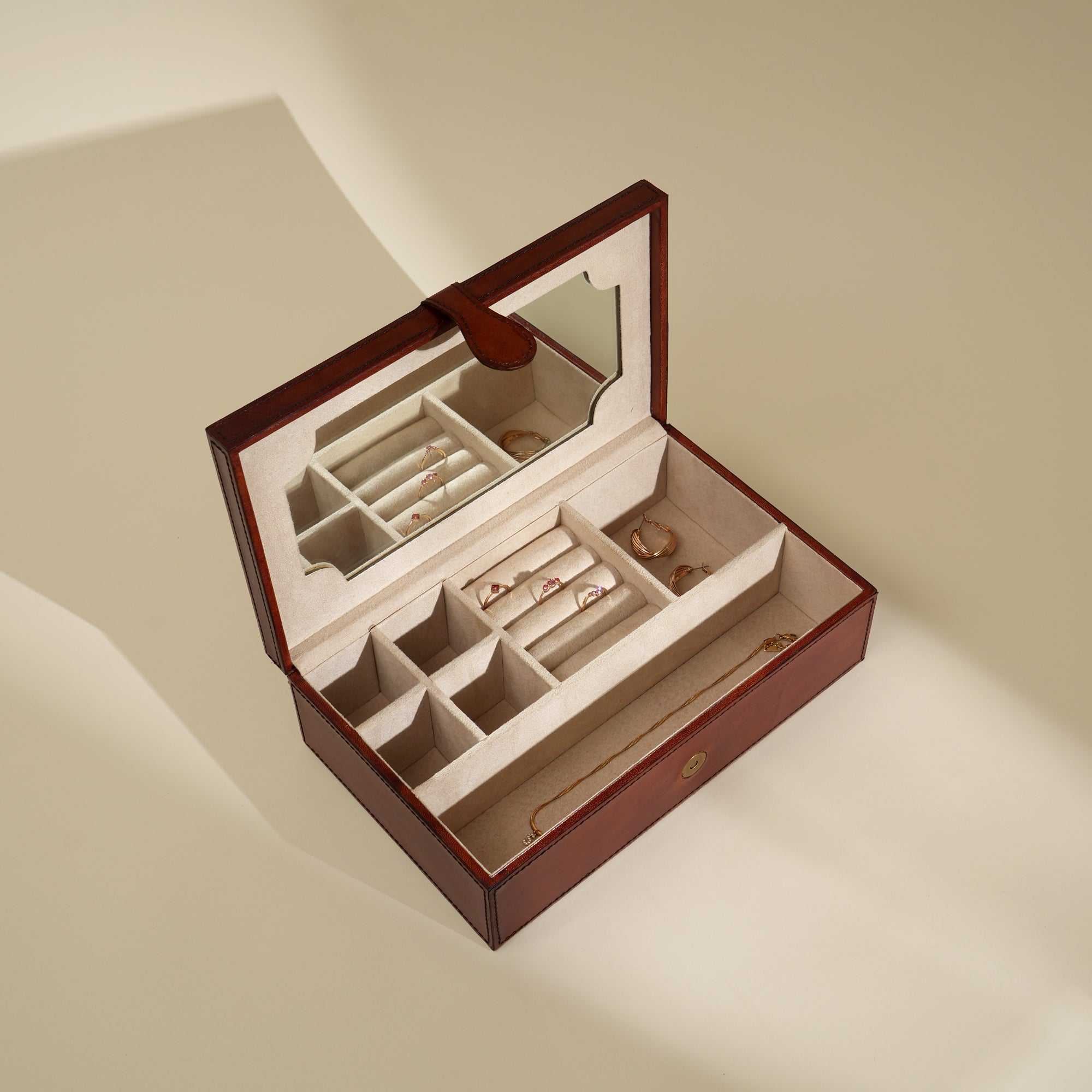 Tan Leather Jewelry Box Luxurious Storage for Your Cherished Pieces