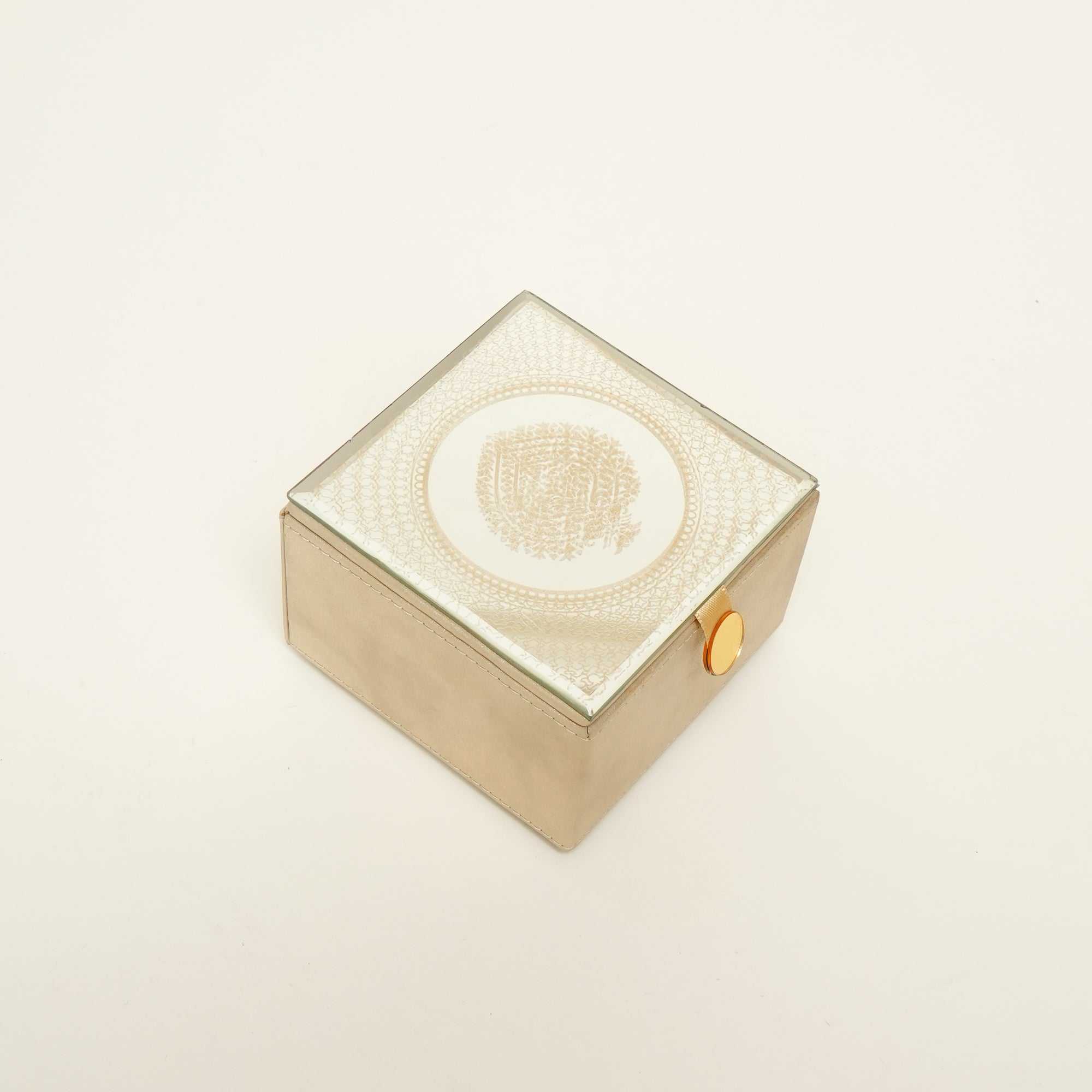 Sophisticated White Box with Gold Accented Circular Print Design