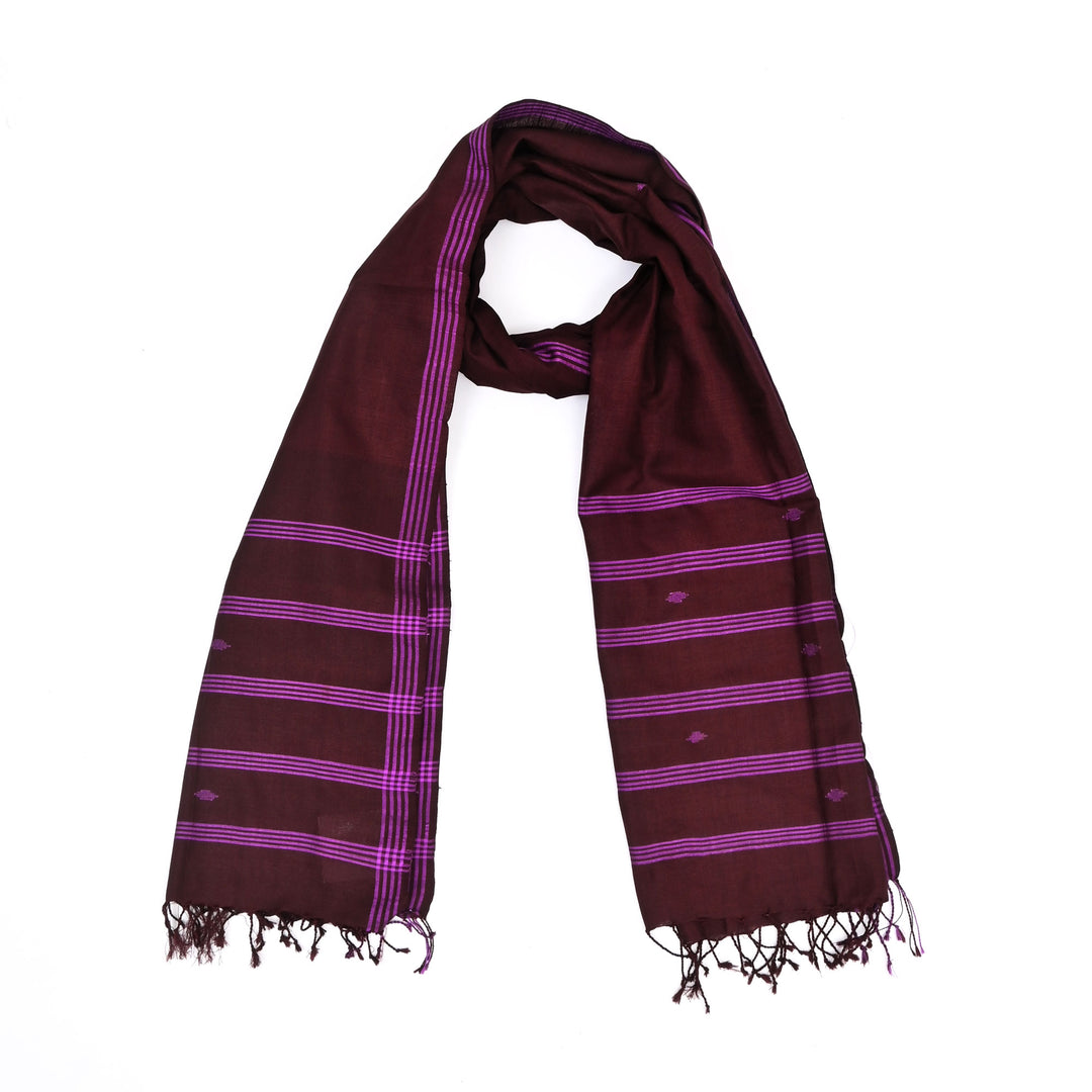Artisan Handloom Burgundy and Magenta Stole with Symbolic Weave