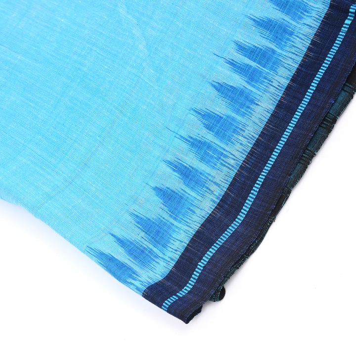 Handloom Ikat Blue Cotton Stole with Striped Borders