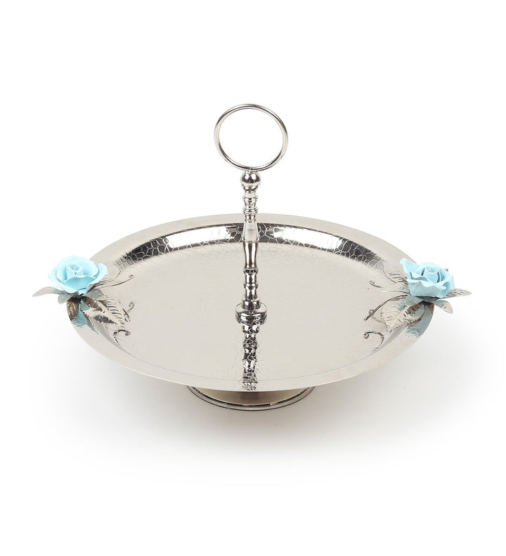 Petal Eclat Stainless Steel Cake Stand with Floral Accent Blue view 5