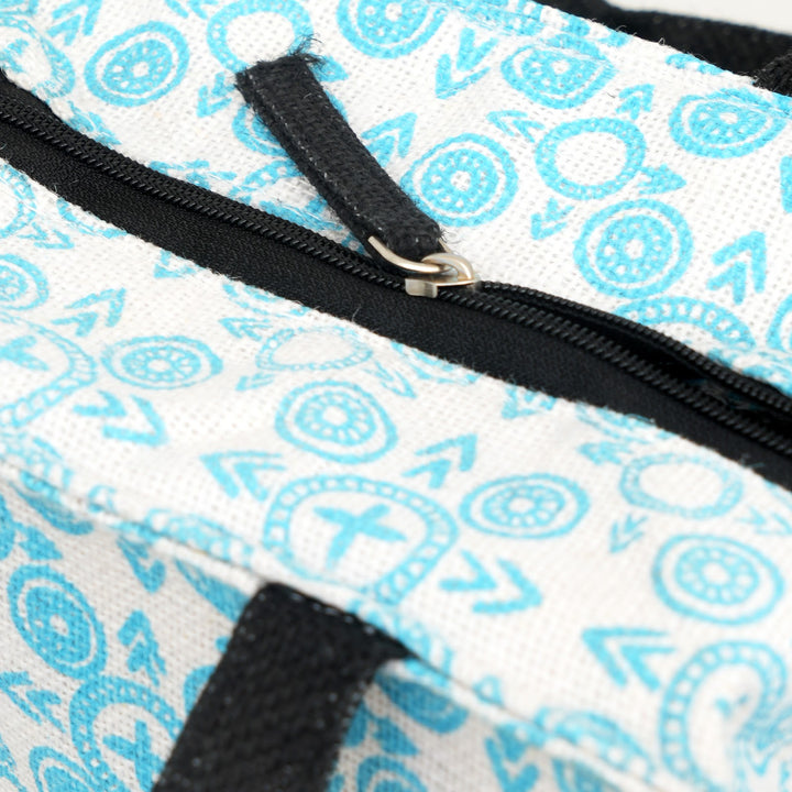 Express Jute Lunch Bag, Aqua and White Print, View 4