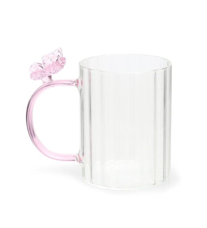 Titli Kayla Butterfly Handle Ribbed Glass Mug view 4