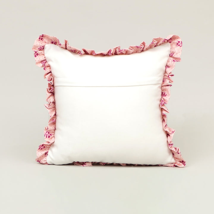Mint Blossom Ruffle Cotton Cushion in mint and pink