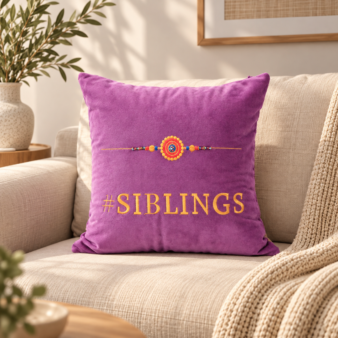 Rakhi Embroidered Velvet Cushion 30 cm, #SIBLINGS, view 4