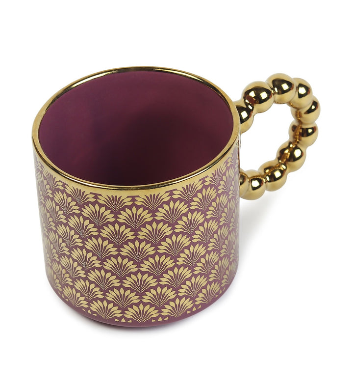 Ceramic Coffee Mug with Gold Motifs and Beaded Handle Vera Purple view 5