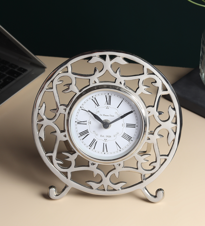Rosenthal Vintage Metal Table Clock with Roman Numerals Silver view 1