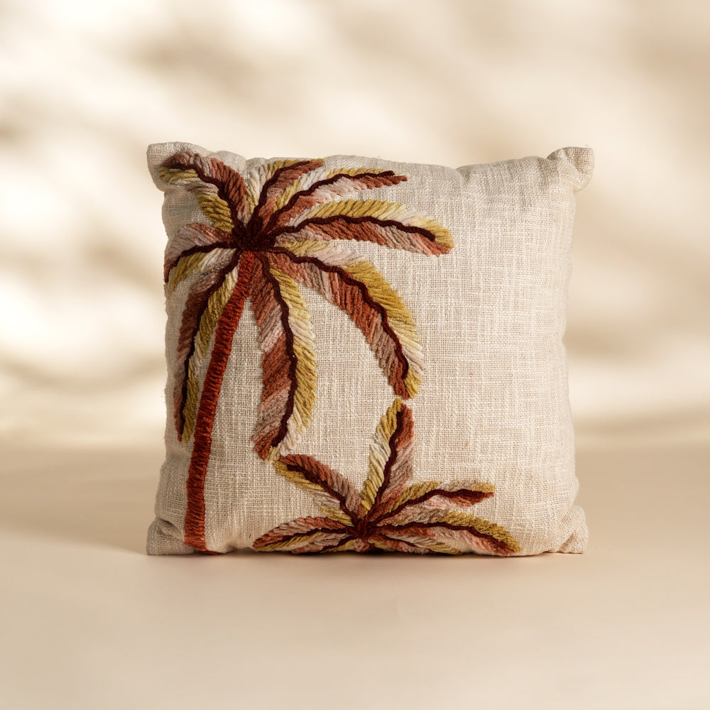Embroidered Palm Tree Chenille Cushion, View 2