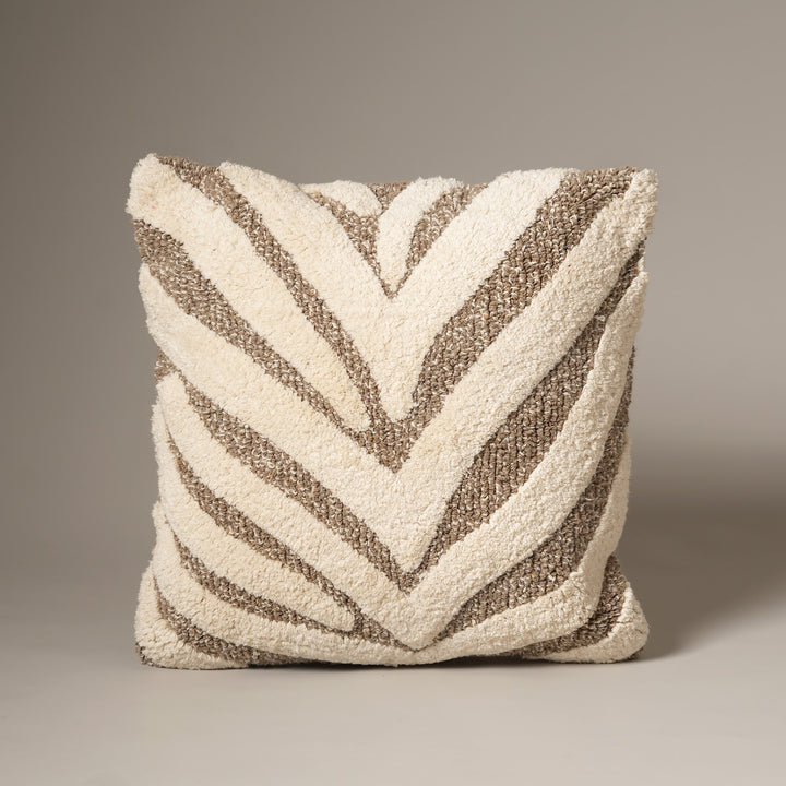 Atlas Chevron Cotton Cushion in beige and brown