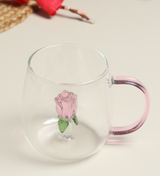 Rosalie Rose Inside Glass Coffee Mug with Pink Handle view 1