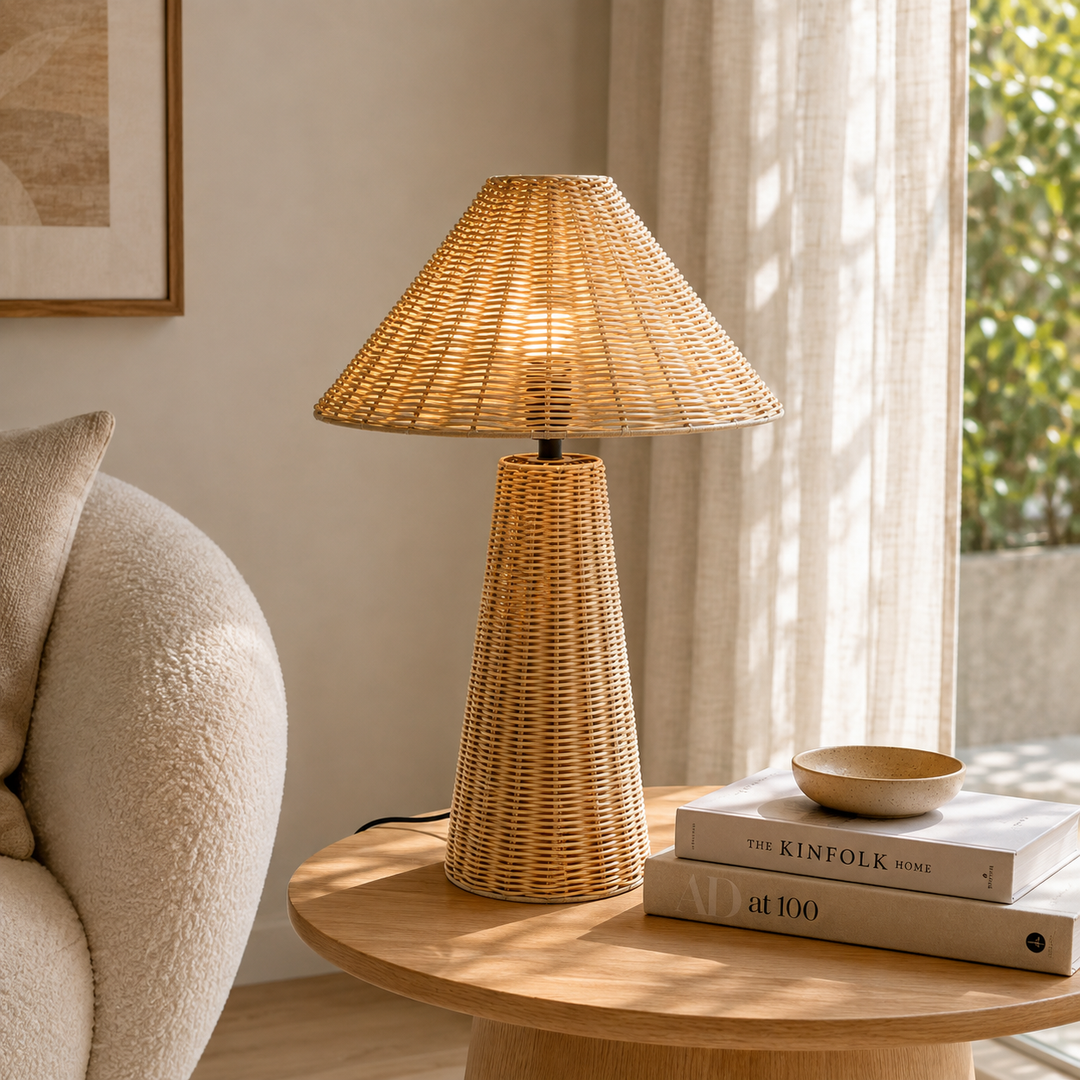 Rattan Table Lamp for Living Room & Bedroom