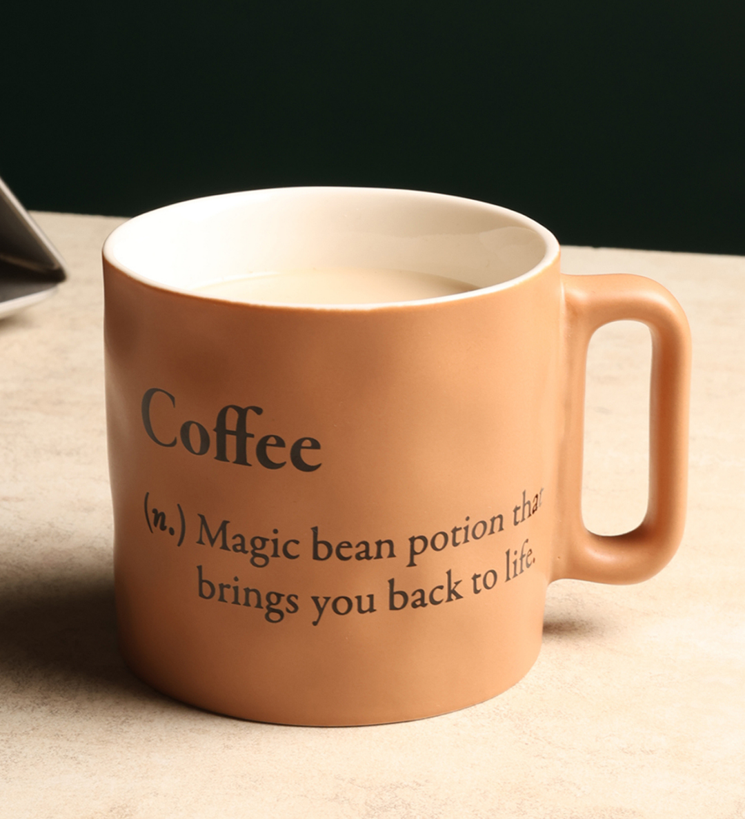 Quip Ceramic Coffee Mug with Playful Inscription Beige view 2