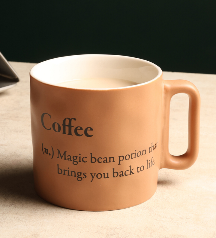 Quip Ceramic Coffee Mug with Playful Inscription Beige view 2