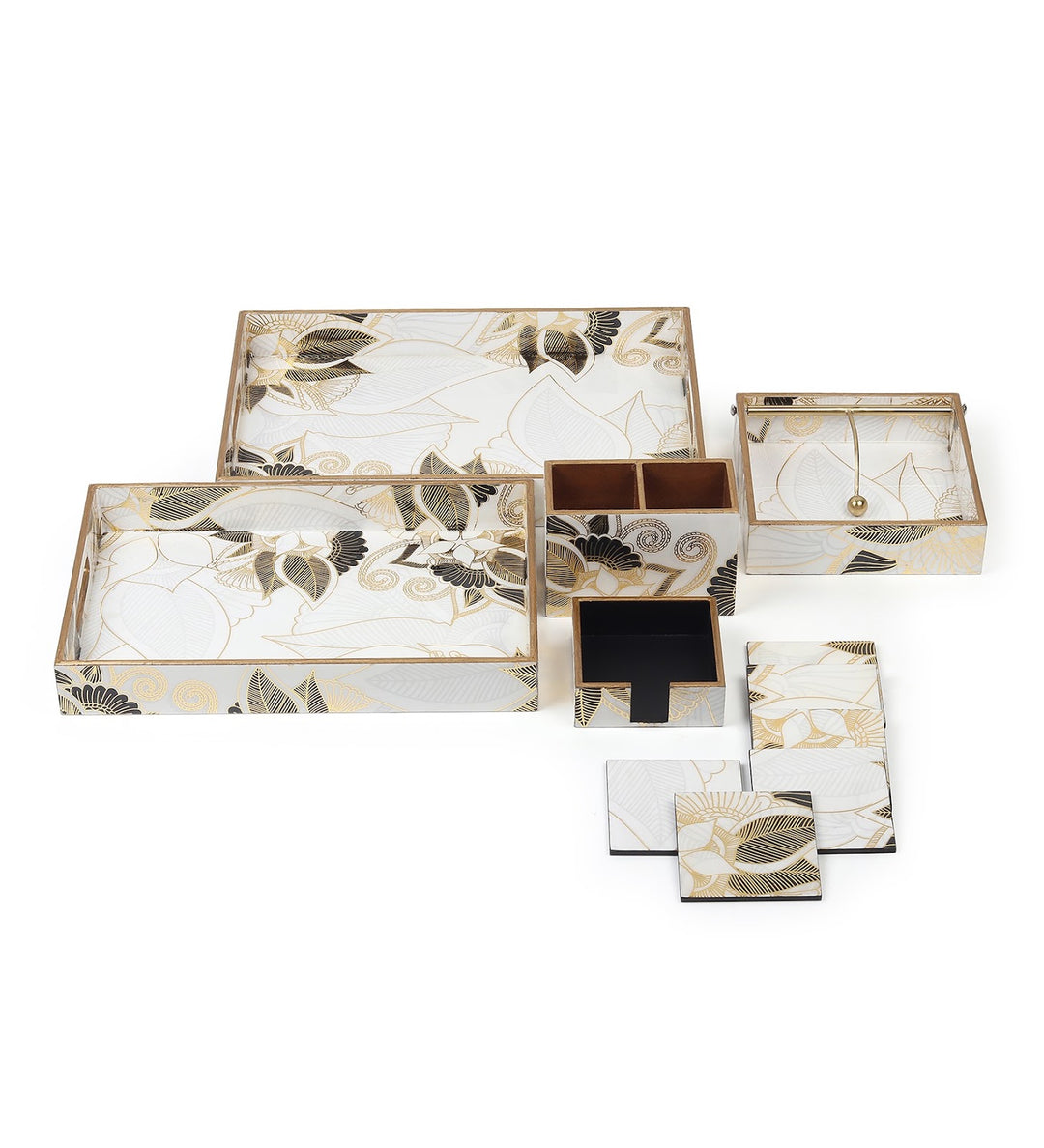 Ivory Noir Bloom Kitchen Set with Trays and Cutlery Stand view 6