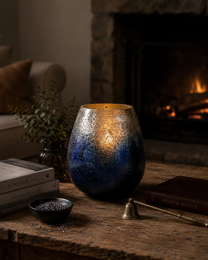 Glass Candle Holder, Blue