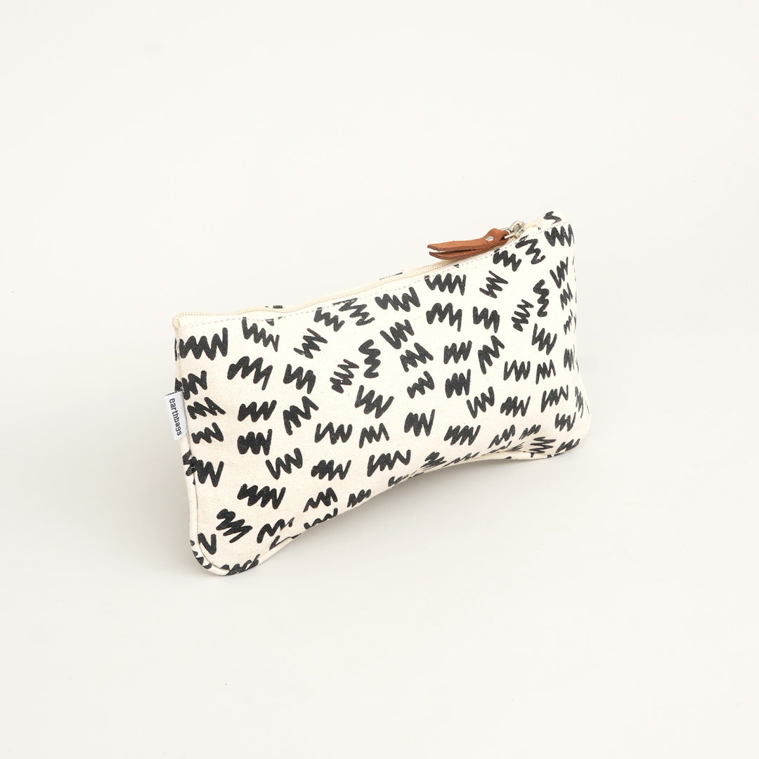 Black Abstract Print Canvas Zipper Pouch, View 3
