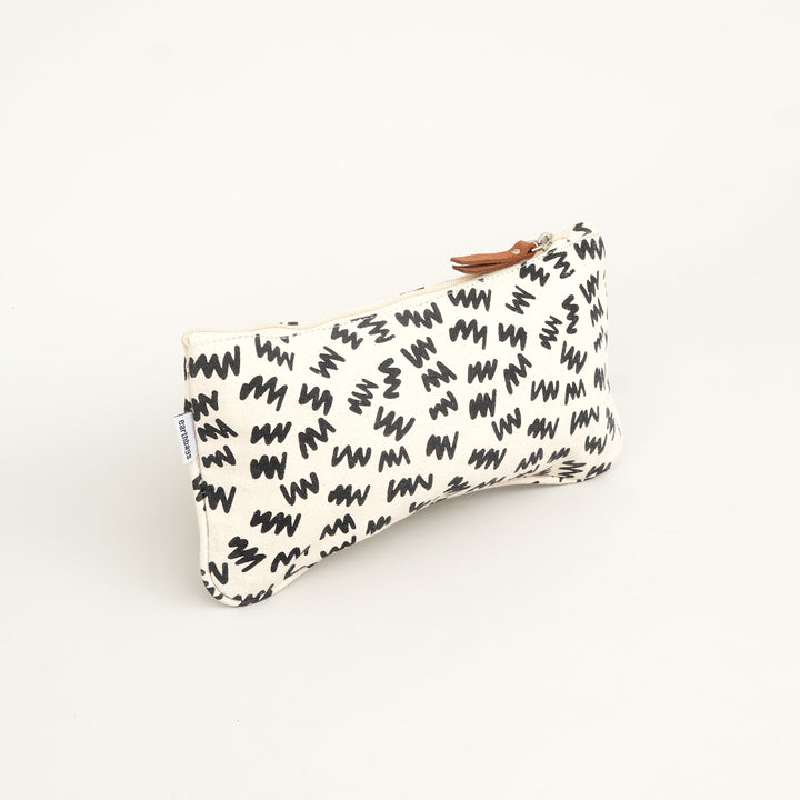 Black Abstract Print Canvas Zipper Pouch, View 3