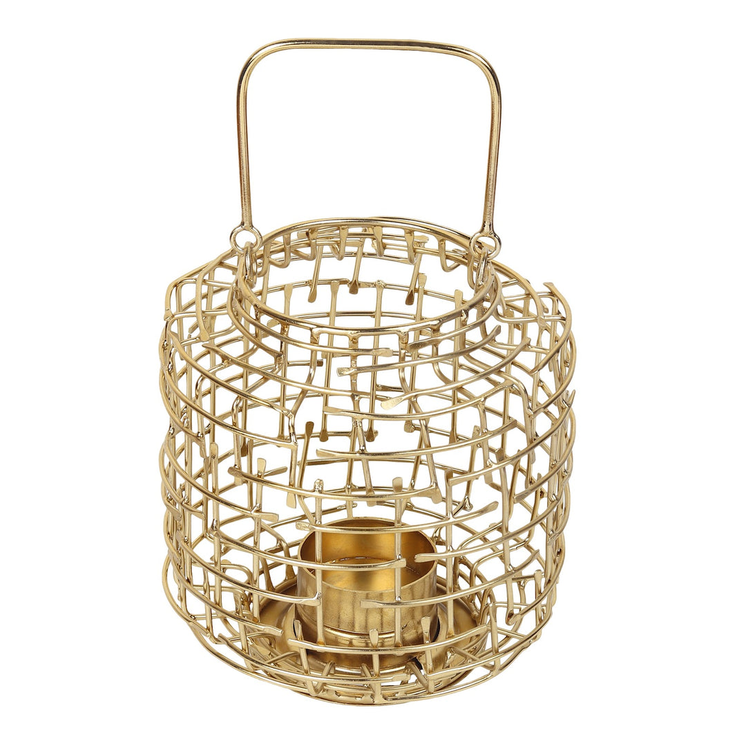 Expobazaar Basketweave Gold Tea Light Holder