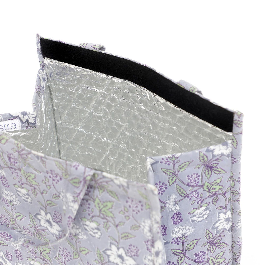 Large Insulated Cotton Lunch Bag, Grey Floral, view 3