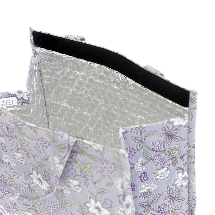 Large Insulated Cotton Lunch Bag, Grey Floral, view 3
