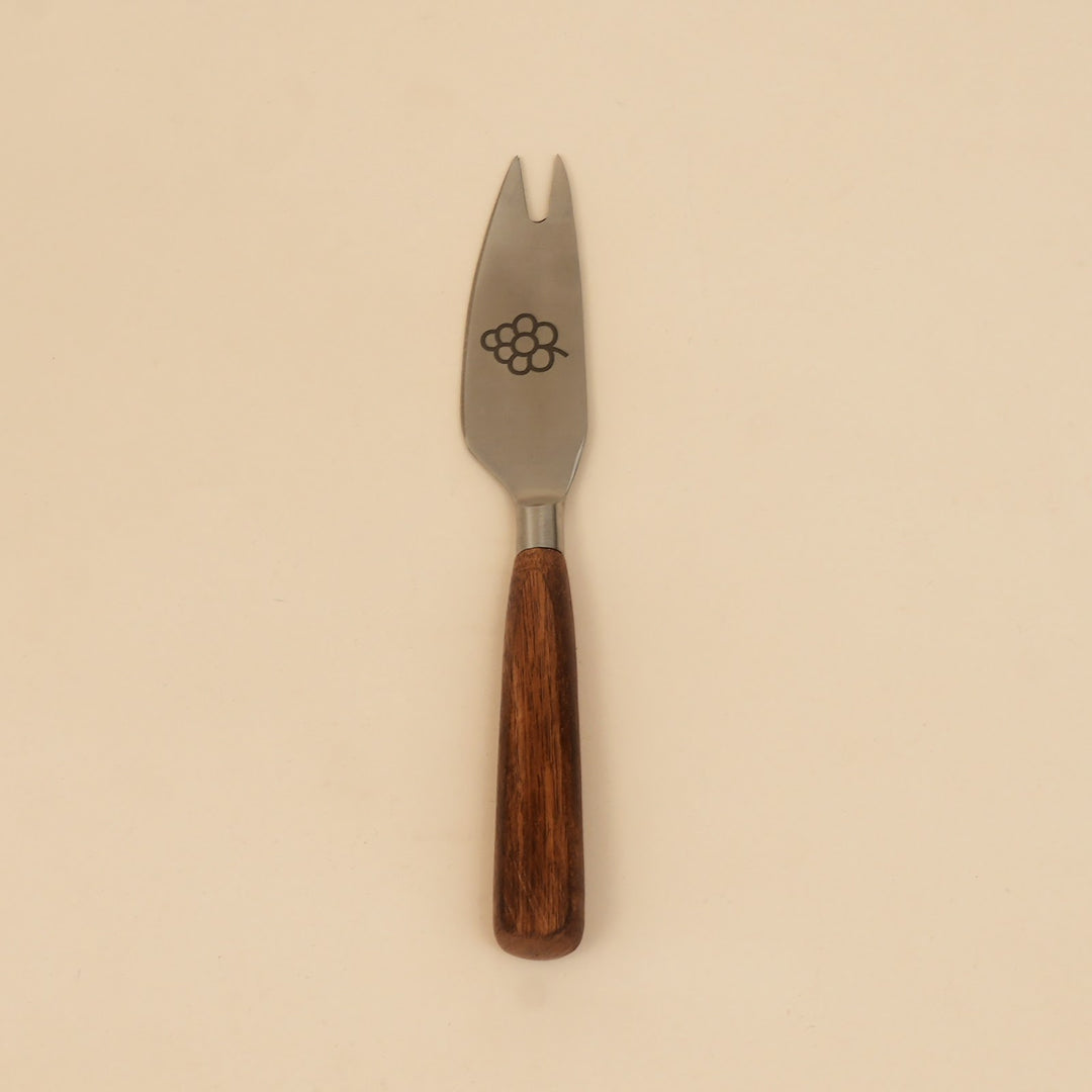 Etched steel and wood cheese knife set