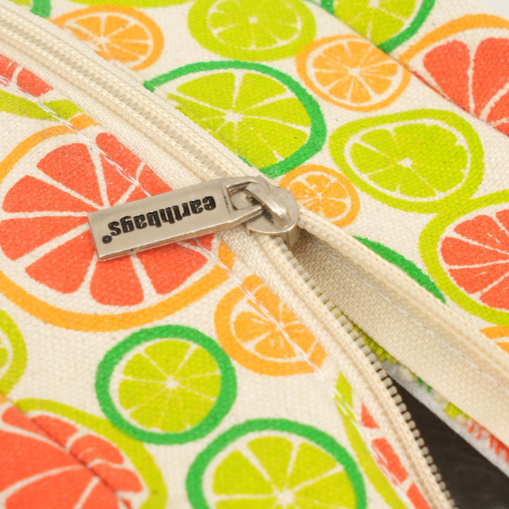 Insulated Canvas Lunch Tote, Orange and Lime, View 5