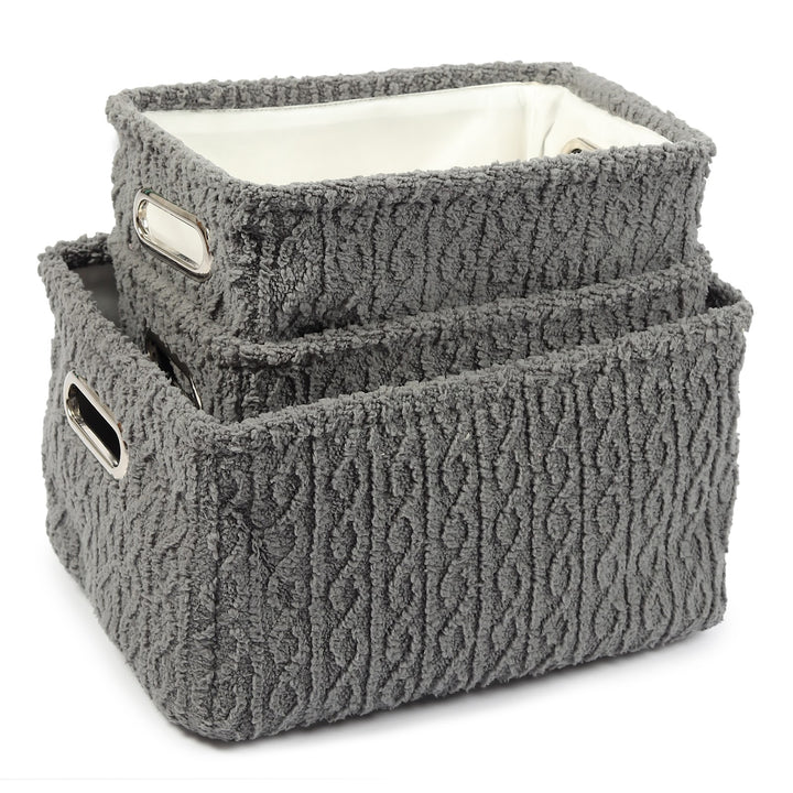 Expobazaar Warm Whirl Ash Grey Basket Set Of 3