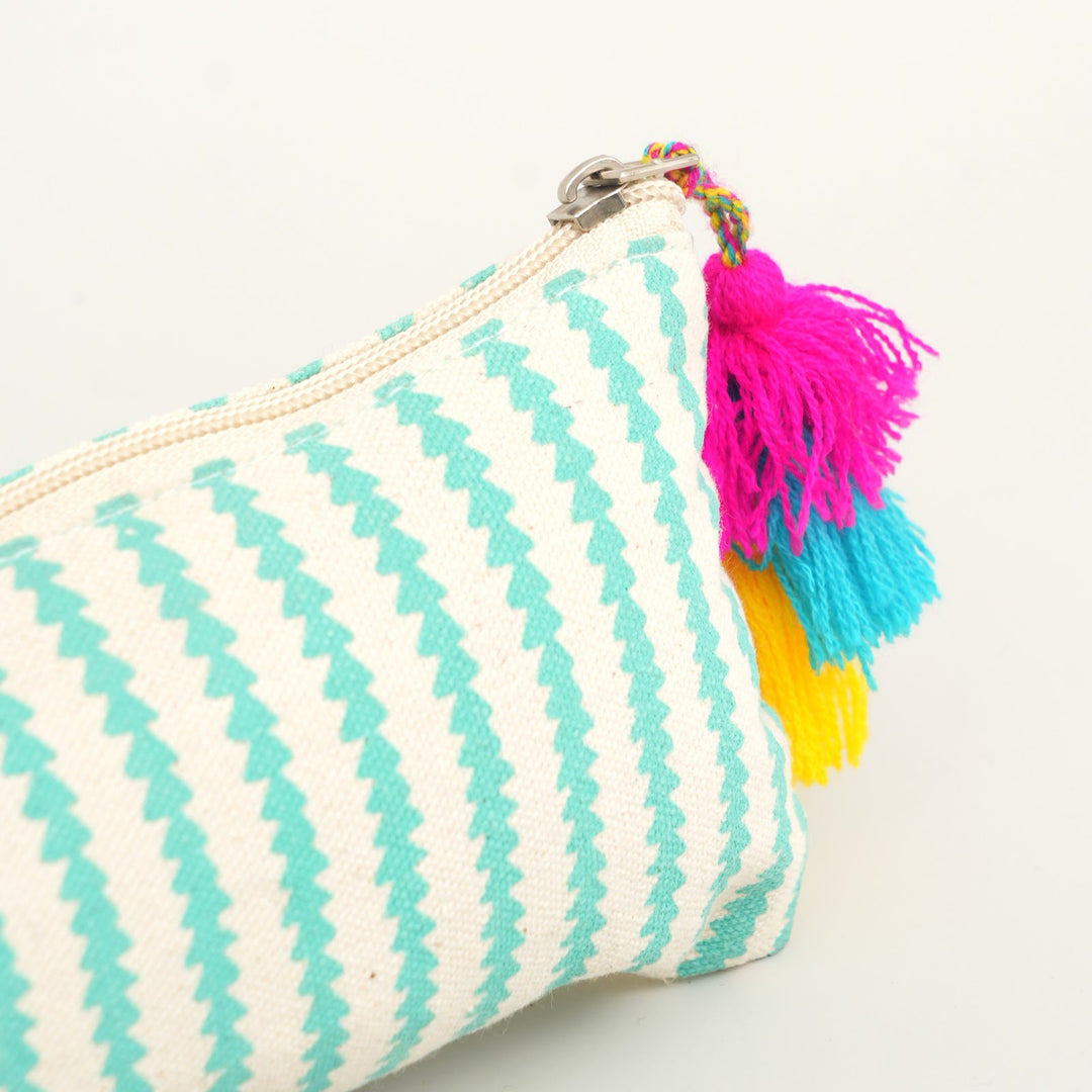 Teal Stripe Tassel Pencil Pouch, View 3