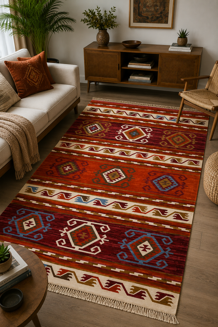 Dark Medallion Handwoven Wool Kilim Rug