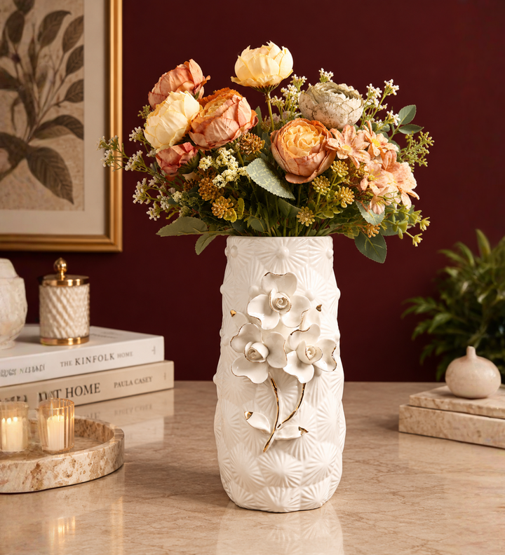 Elodie Fleur Pink Porcelain Vase Tall with Gold Detail view 2