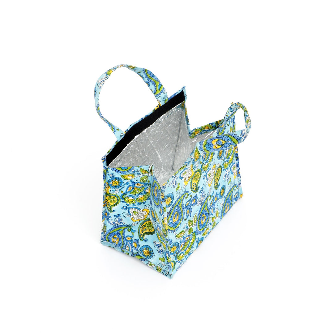 Insulated Cotton Lunch Bag Set of 2, Blue Paisley Spiral, view 6