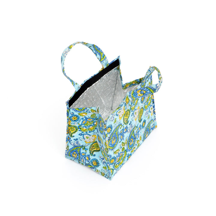 Insulated Cotton Lunch Bag Set of 2, Blue Paisley Spiral, view 6