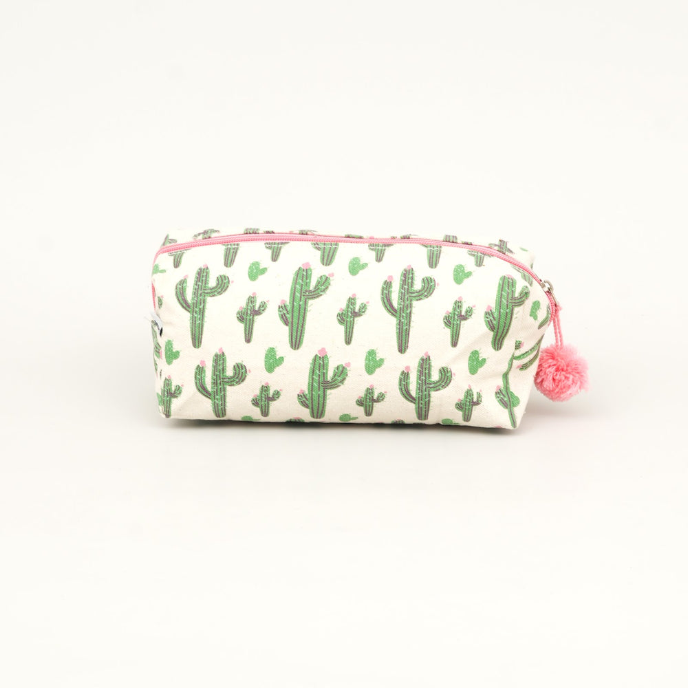 Cactus Print Fluffy Pouch with Pom Pom, View 3