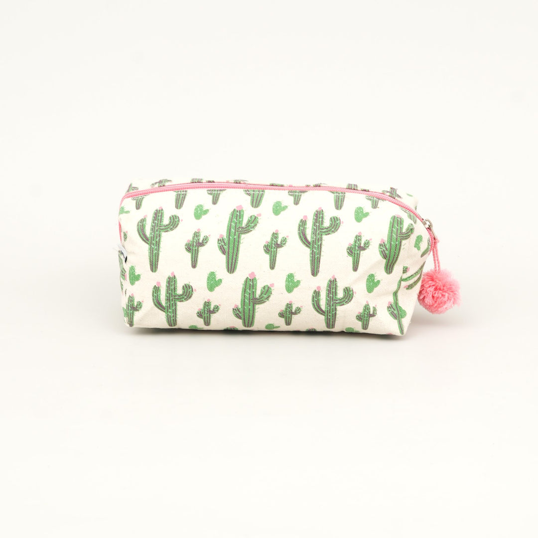 Cactus Print Fluffy Pouch with Pom Pom, View 3