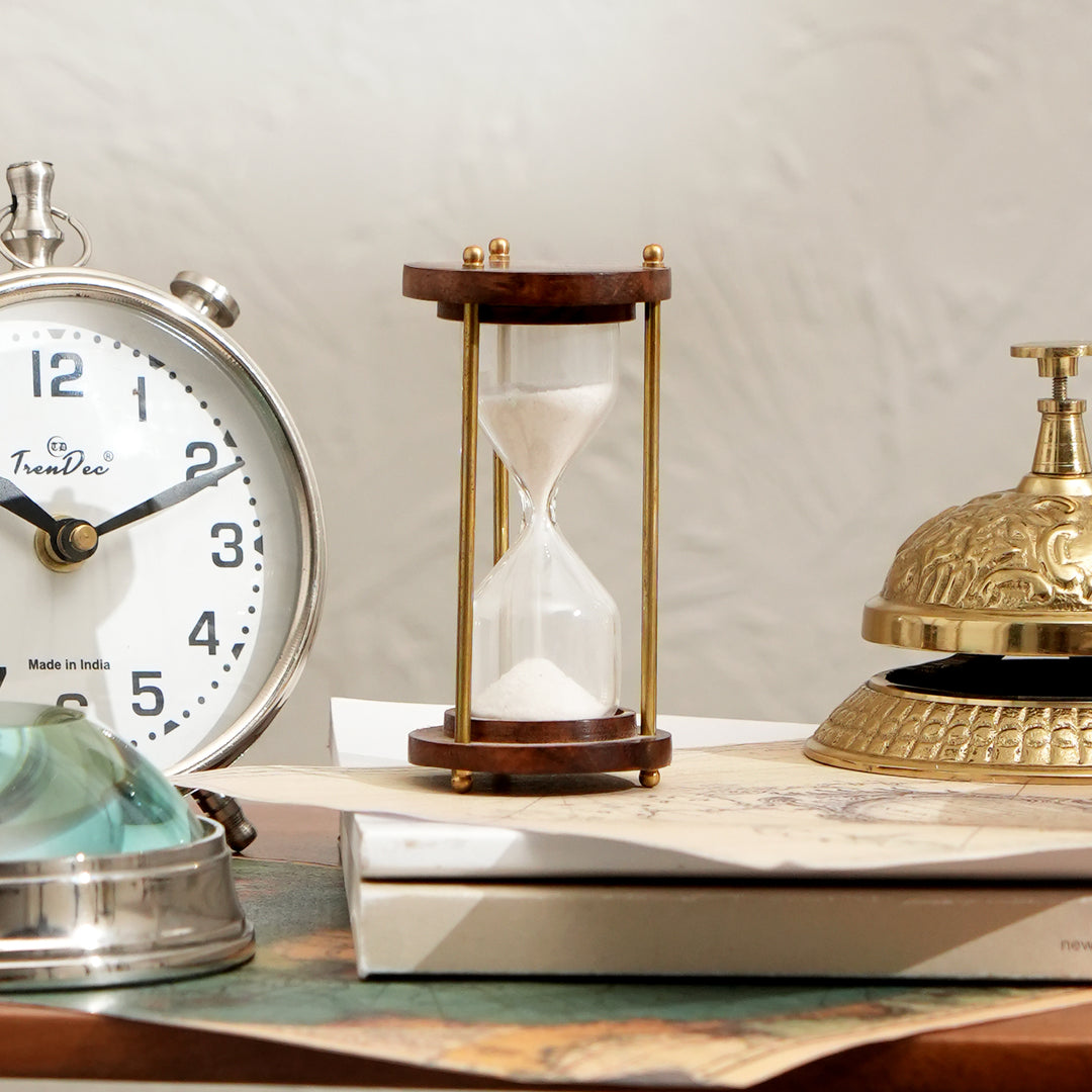 Decorative Wooden and Glass Sand Timer Elegant BROWN Accent Piece