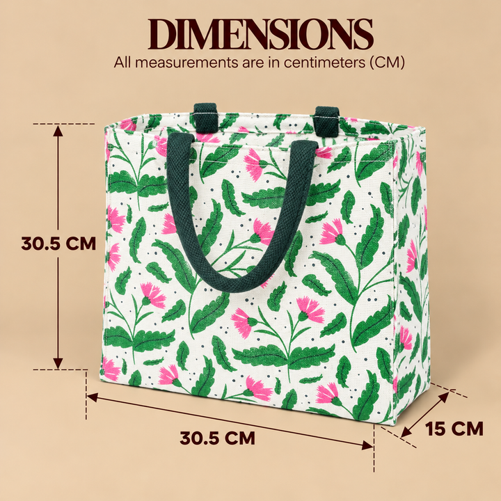 Floral Print Jute Lunch Bag, View 5