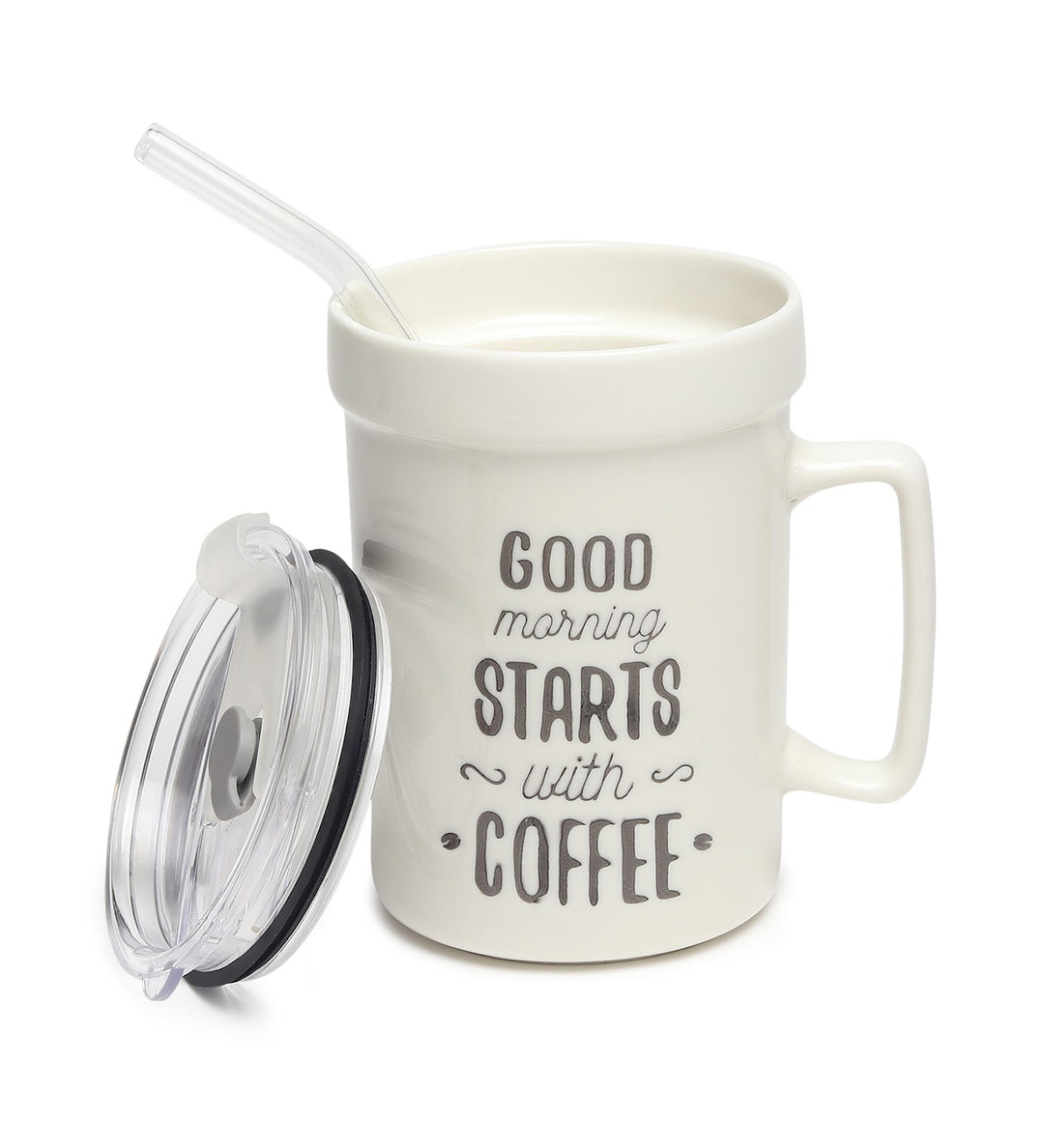 Percy White Ceramic Coffee Mug with Cafe Inscription Good Things Start With Coffee view 6
