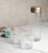 Brass Verre Diamond Cut Glass Bottle and 2 Glasses Set view 1