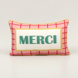 Merci Print Cotton Lumbar Cushion in orange and green print