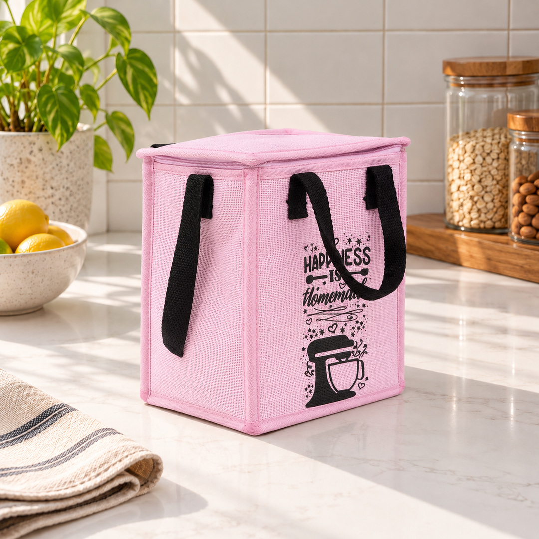 Insulated Jute Lunch Bag, Happiness Is Homemade, View 5