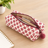 Maroon Floral Print Fluffy Pouch with Pom Pom, View 5