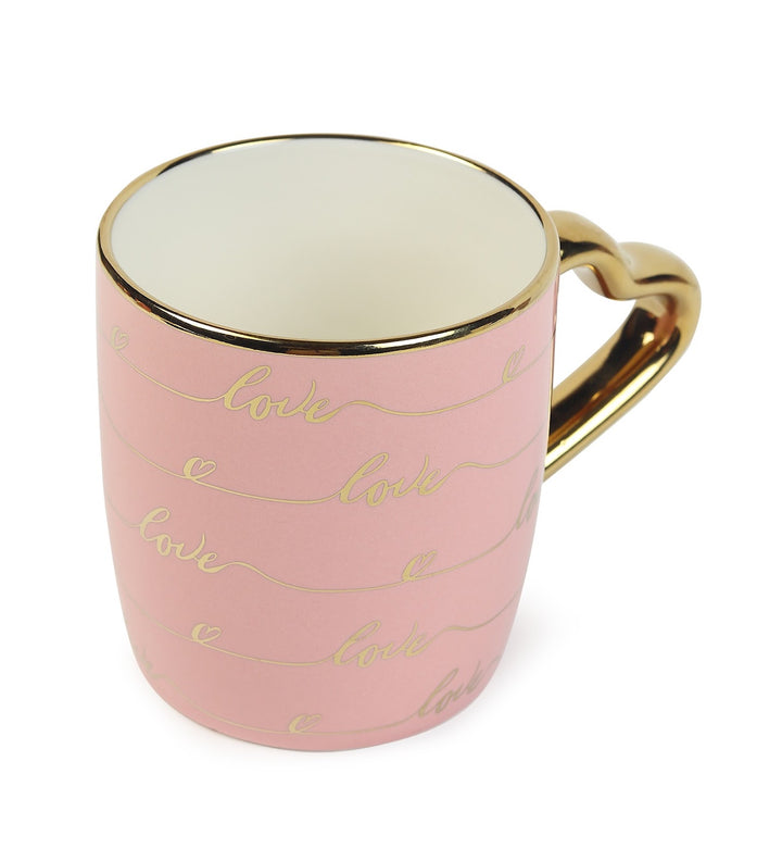 Love Quote Ceramic Coffee Mug with Gold Heart Handle Love Letter Pink view 6
