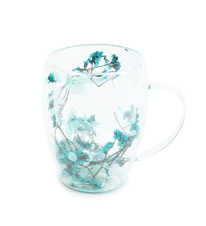 Dahlia Pressed Flower Glass Coffee Mug Blue view 4
