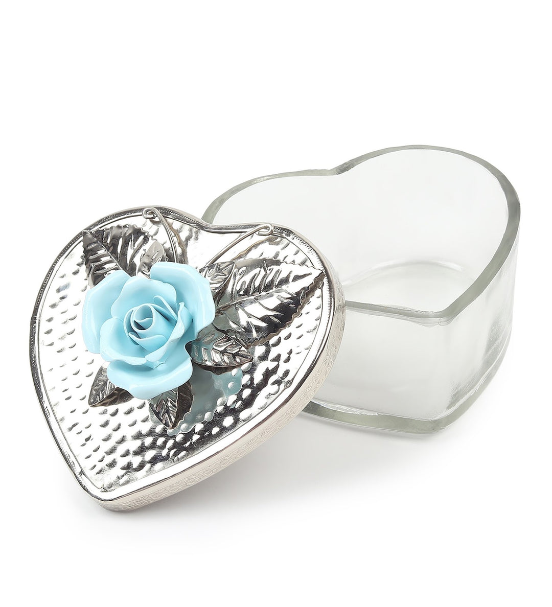 Petal Eclat Heart Shaped Trinket Box with Floral Accent Blue view 5