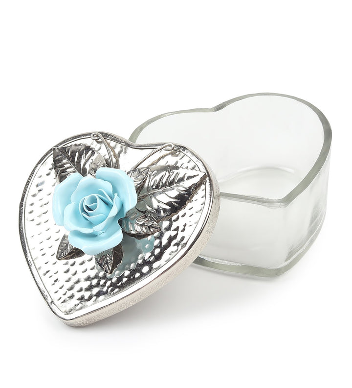 Petal Eclat Heart Shaped Trinket Box with Floral Accent Blue view 5