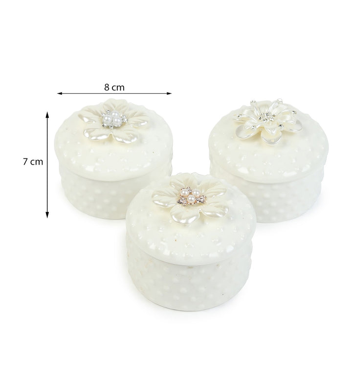 Pearlpetal Pearl and Flower Porcelain Trinket Box Set view 3